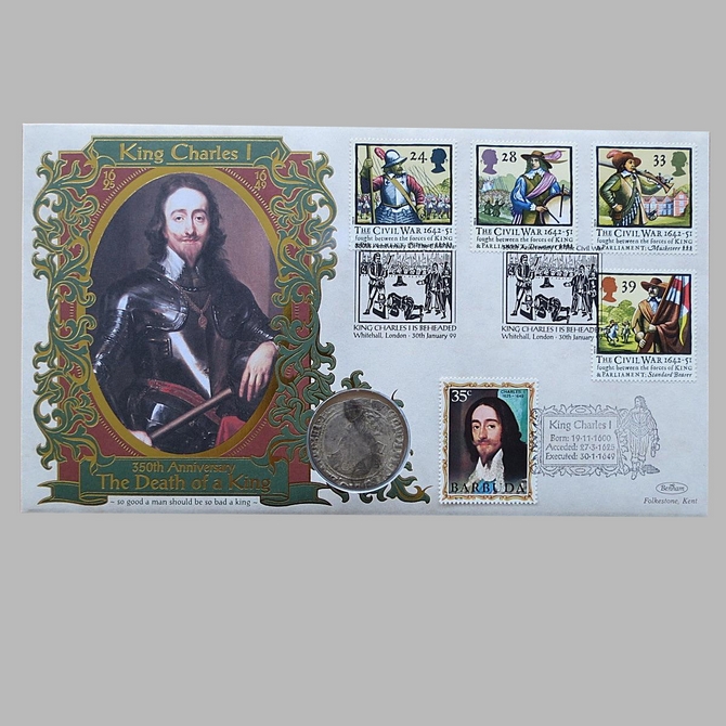 1999 King Charles I 350th Anniversary Silver Shilling Coin Cover - Benham First Day Cover