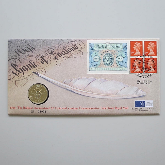 1994 Bank of England Tercentenary 2 Pounds Coin Cover - Royal Mail First Day Cover