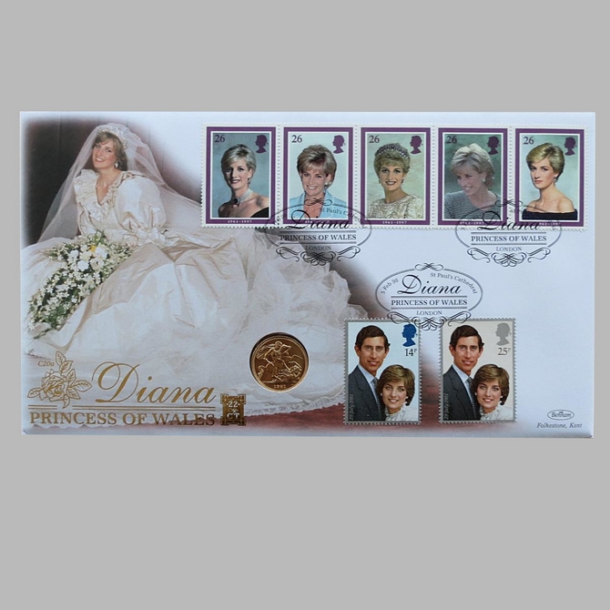 1998 Diana Princess of Wales 1981 Gold Sovereign Coin Cover - Benham Covers