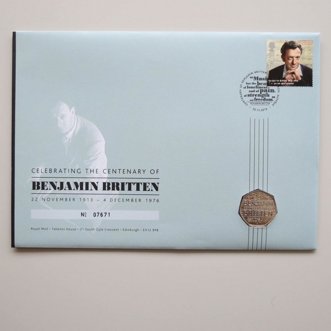 2013 Benjamin Britten Birth Centenary 50p Pence Coin Cover - Royal Mail First Day Cover