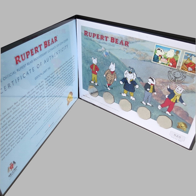 2020 Rupert Bear 100th Anniversary 50p Pence x5 Coin Cover - First Day Cover by Westminster