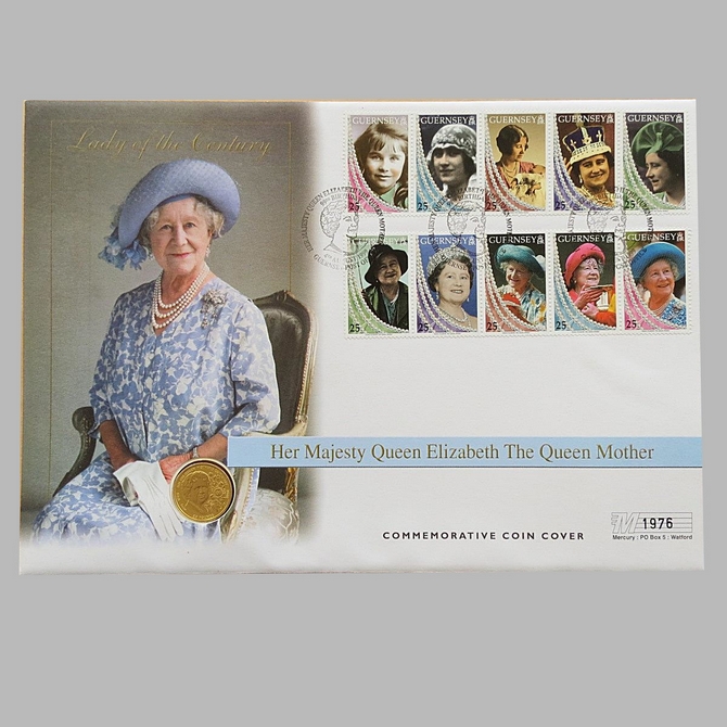 1999 Lady of The Century The Queen Mother 22ct Gold 25 Pounds Coin Cover - Guernsey First Day Cover