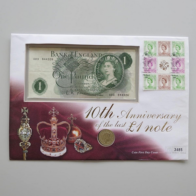 1998 Last One Pound Banknote 10th Anniversary 1 Pound Coin Cover - UK First Day Cover