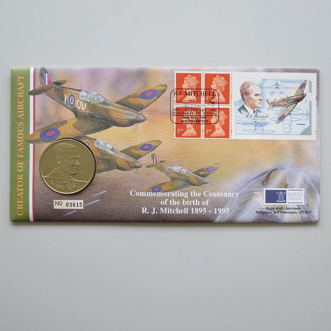1995 RJ Mitchell Birth Centenary Designer of Spitfire Medal Cover - First Day Cover - Royal Mint
