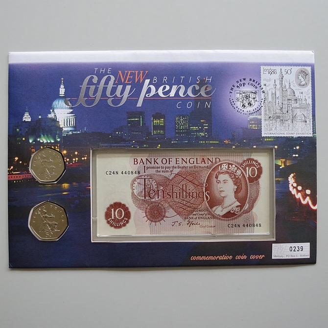 1997 The New British 50p Pence Coins 10 Shillings Banknote Coin Cover - UK First Day Covers