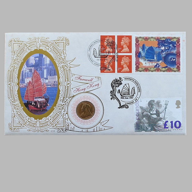 1997 Farewell Hong Kong 1898 Gold Sovereign Coin Cover - Benham Covers