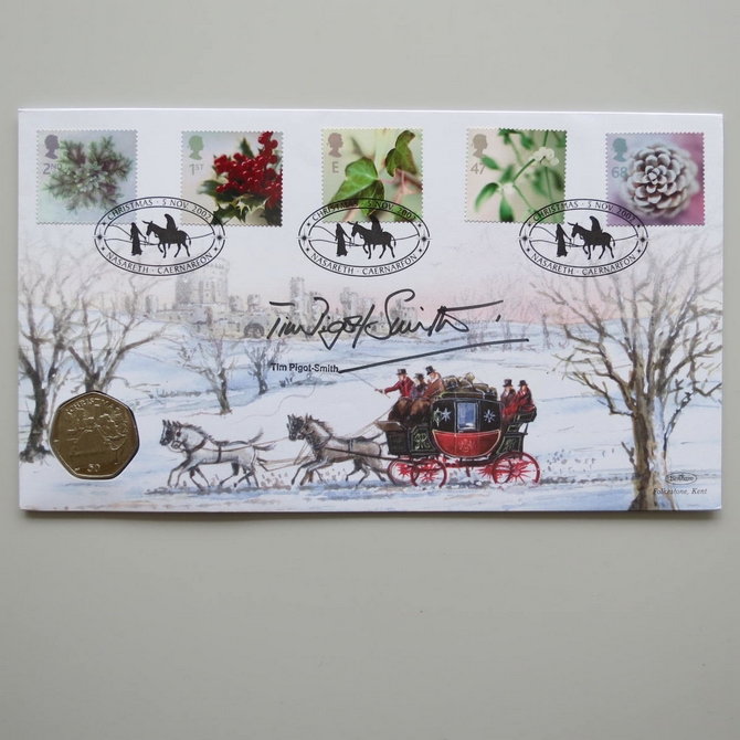 2002 Scrooge Christmas Carol 50p Pence Coin Cover - Benham First Day Cover Signed