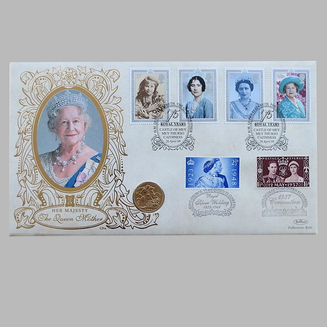 1998 75 Royal Years The Queen Mother 1923 Gold Sovereign Coin Cover - Benham Covers