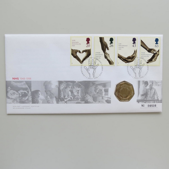 1998 NHS 50th Anniversary 50p Pence Coin Cover - UK Royal Mail PNC First Day Covers