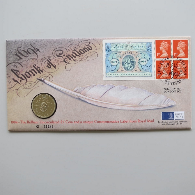 1994 Bank of England Tercentenary 2 Pounds Coin Cover - Royal Mail First Day Cover