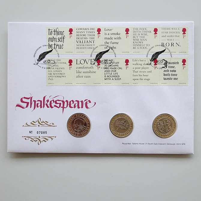 2016 Shakespeare 400th Anniversary 3x 2 Pounds Coin Cover - Royal Mail First Day Cover