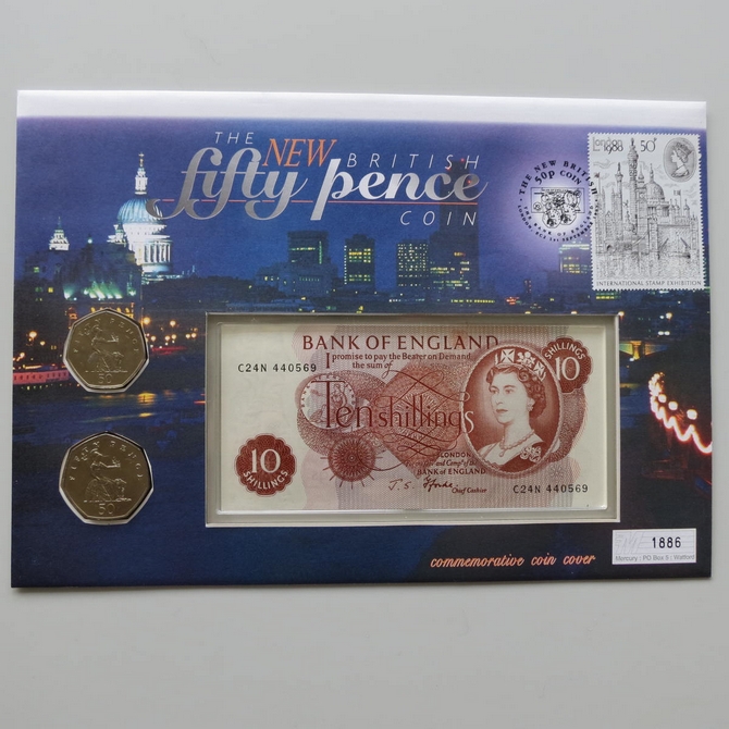 1997 The New British 50p Pence Coins 10 Shillings Banknote Coin Cover - UK First Day Covers