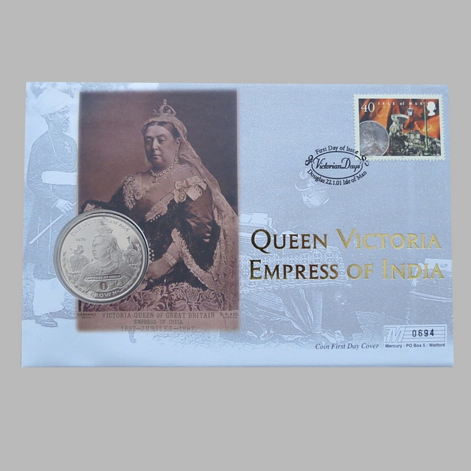 2001 Queen Victoria Empress of India 1 Crown Coin Cover - Mercury First Day Cover