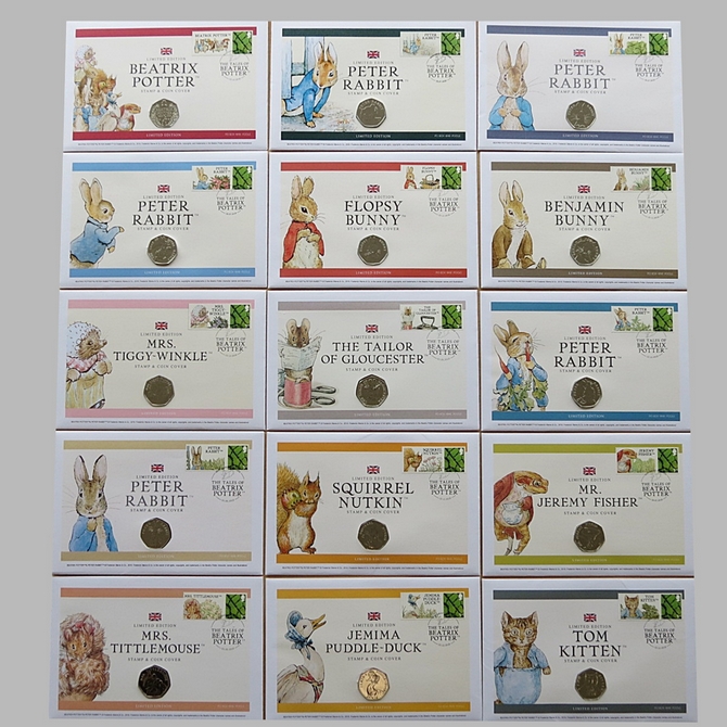 2018 - 2020 The Tales of Beatrix Potter 50p Pence Coin Cover Collection - First Day Covers