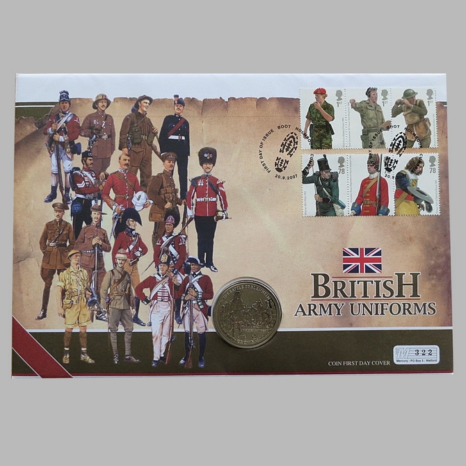 2007 British Army Uniforms 1 Crown Coin Cover - First Day Cover by Mercury