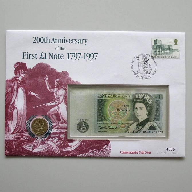 1997 First One Pound Note 200th Anniversary 1 Pound Banknote Coin Cover - First Day Cover