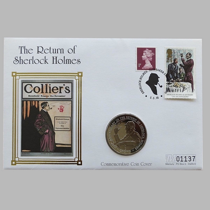 1995 Sherlock Holmes Six Napoleans 1 Crown Coin Cover  - First Day Covers by Mercury