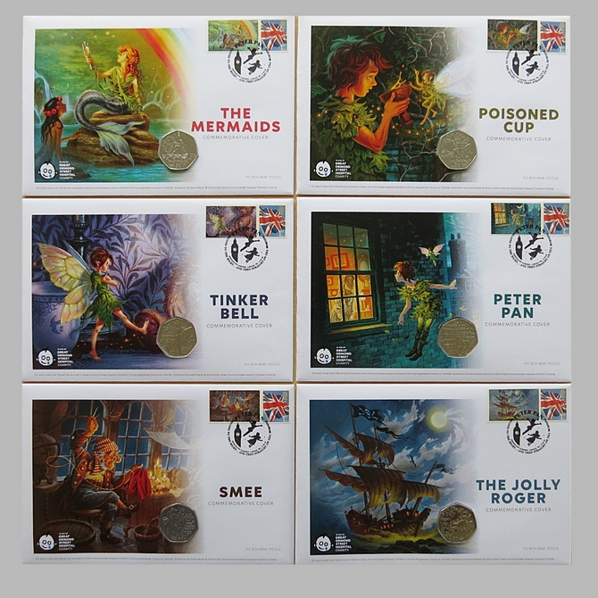 2020 The Peter Pan Complete 50p Pence Isle of Man Coin Cover Collection - First Day Covers