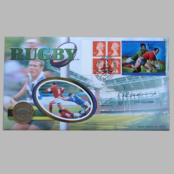 1999 Rugby World Cup 2 Pounds Coin Cover - Benham First Day Cover Signed