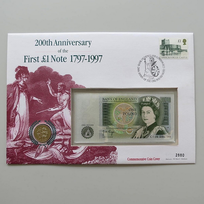 1997 First One Pound Note 200th Anniversary 1 Pound Banknote Coin Cover - First Day Cover