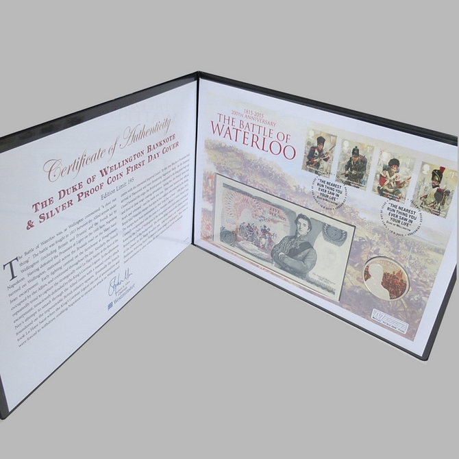 2015 The Battle of Waterloo 200th Anniversary 5 Pounds Banknote & Silver Coin Cover - First Day Cover