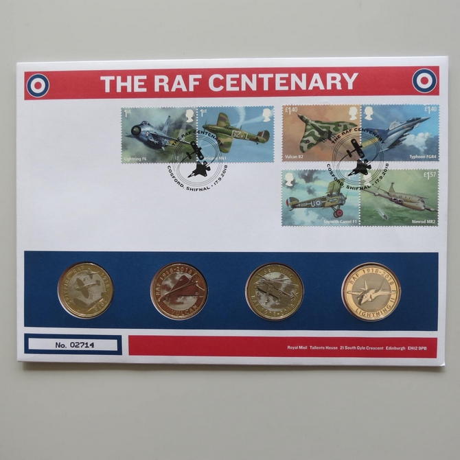 2018 The RAF Centenary 4x 2 Pounds Coin Cover - Royal Mail First Day Cover