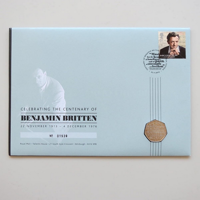 2013 Benjamin Britten Birth Centenary 50p Pence Coin Cover - Royal Mail First Day Cover