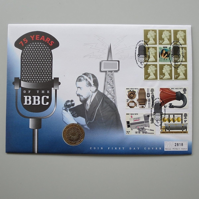 1997 75 Years of the BBC 2 Pounds Coin Cover - First Day Cover by Mercury Covers