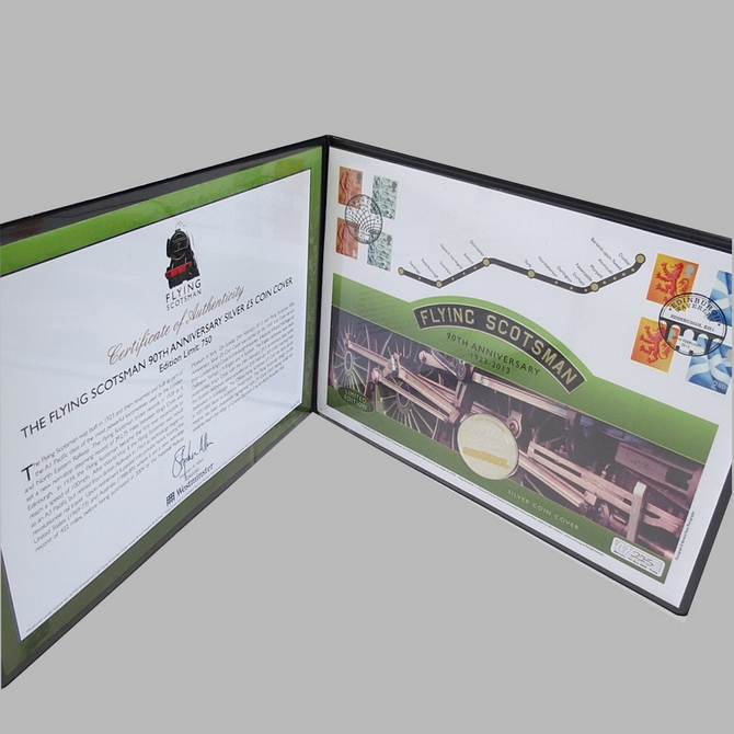 2013 Flying Scotsman 90th Anniversary Silver 5 Pounds Coin Cover - First Day Cover by Westminster