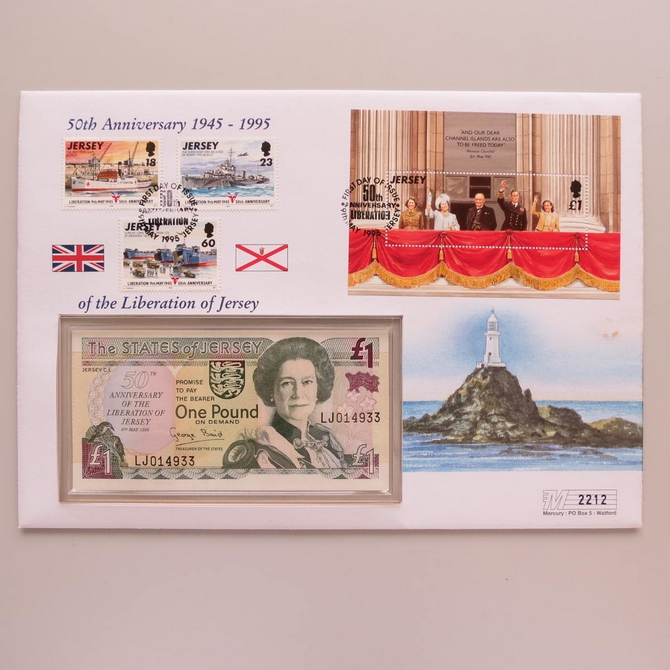 1995 Liberation of Jersey 50th Anniversary 1 Pound Banknote Cover - Jersey First Day Covers