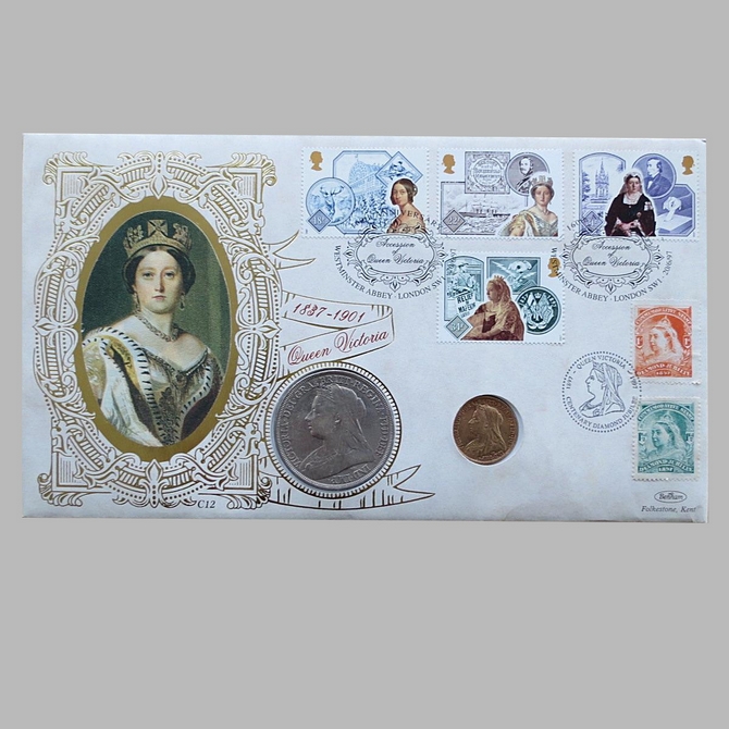 1997 Queen Victoria 1897 Silver Crown and Gold Sovereign Coin Cover - Benham First Day Cover
