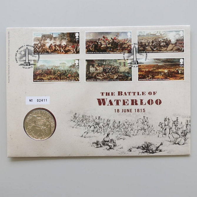 2015 Battle of Waterloo 5 Pounds Coin Cover - Royal Mail PNC First Day Cover