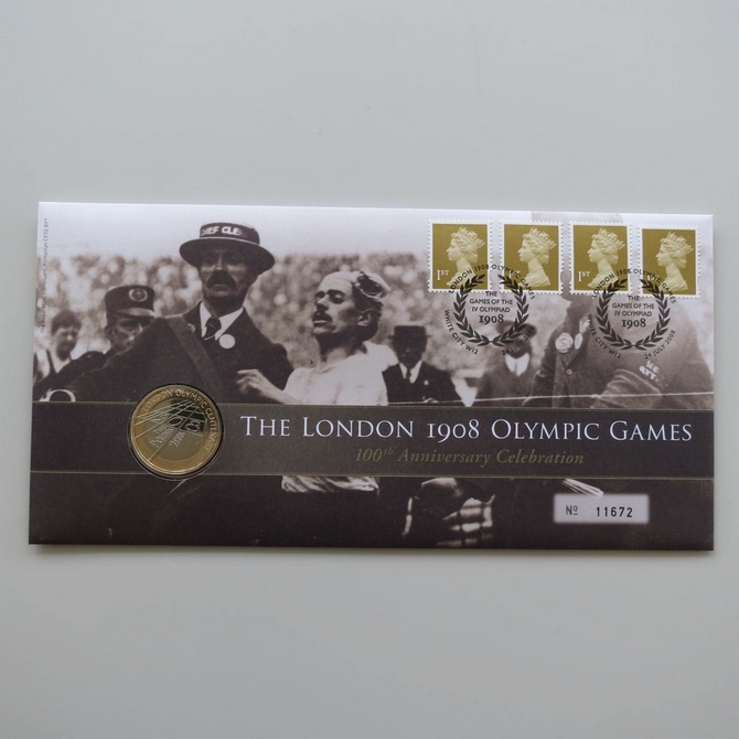 2008 The London 1908 Olympic Games 100th Anniversary 2 Pounds Coin Cover - Royal Mail First Day Cover