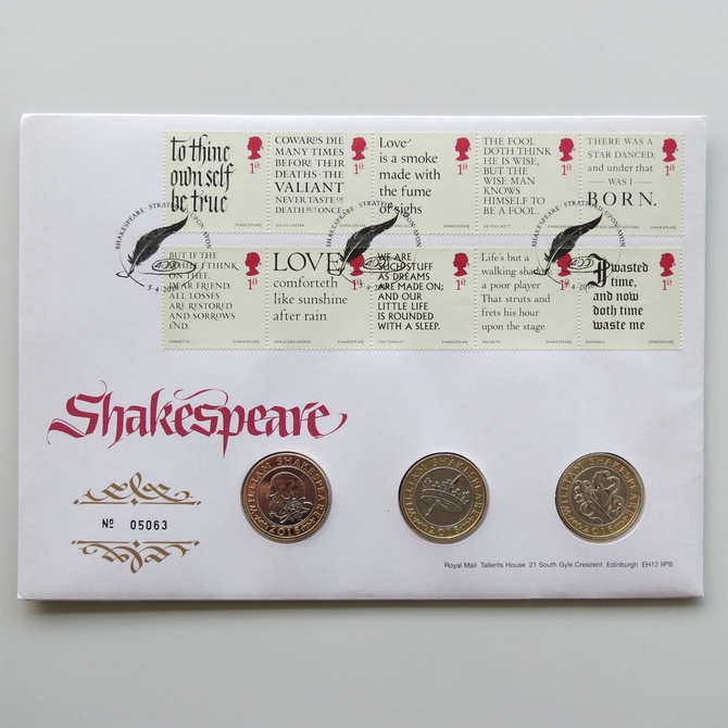 2016 Shakespeare 400th Anniversary 3x 2 Pounds Coin Cover - Royal Mail First Day Cover