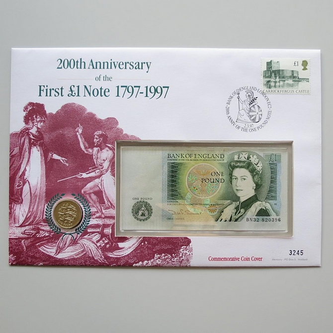 1997 First One Pound Note 200th Anniversary 1 Pound Banknote Coin Cover - First Day Cover
