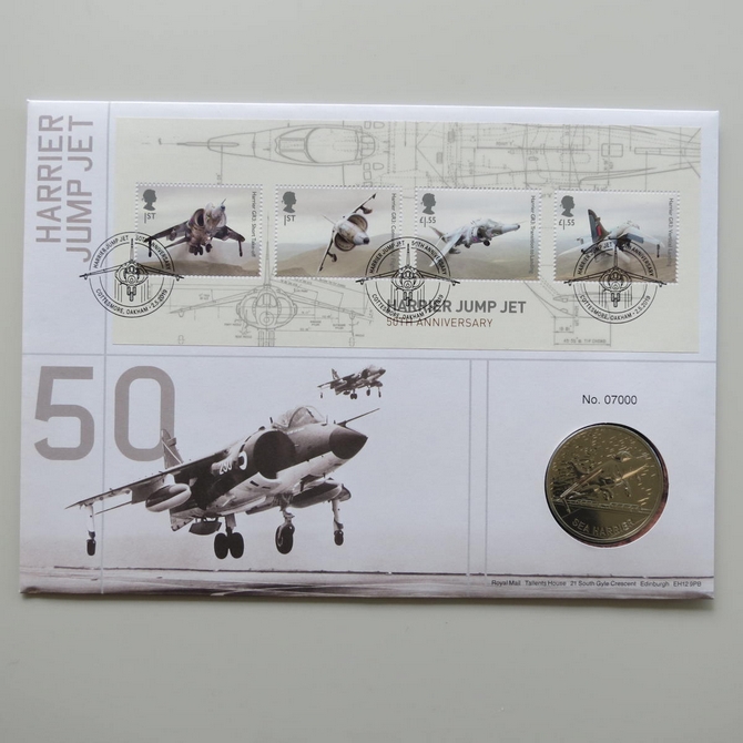 2019 Harrier Jump Jet 50th Anniversary Medal Cover - Royal Mail First Day Covers