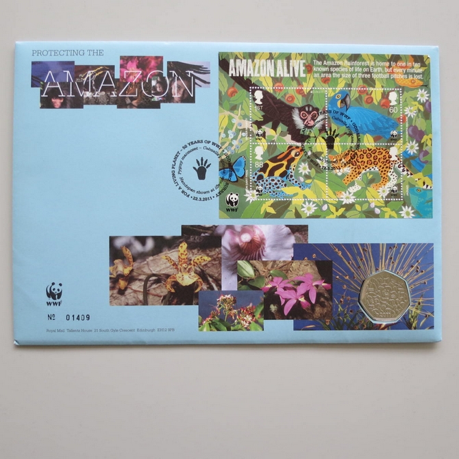 2011 WWF 50th Anniversary 50p Pence Coin Cover - Royal Mail First Day Cover