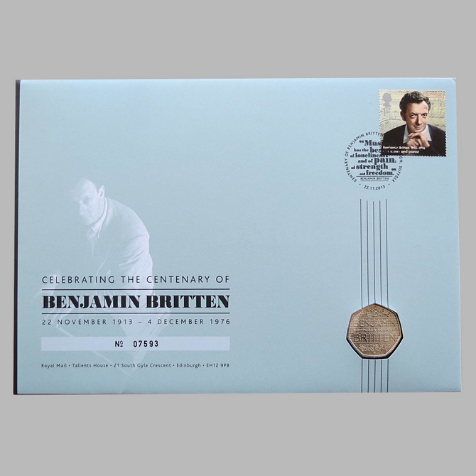 2013 Benjamin Britten Birth Centenary 50p Pence Coin Cover - Royal Mail First Day Cover