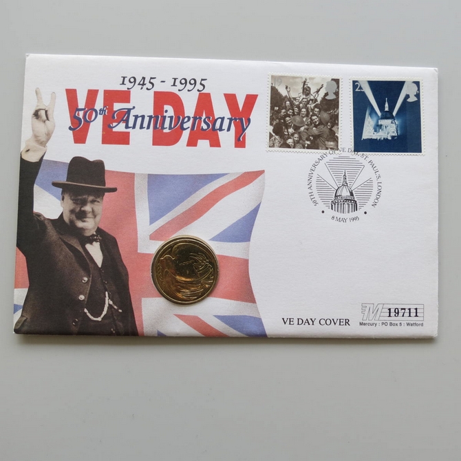 1995 VE Day 50th Anniversary 2 Pounds Coin Cover - UK PNC First Day Covers