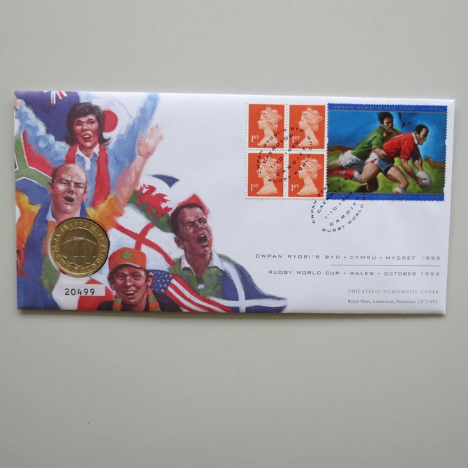 1999 Rugby World Cup 2 Pounds Coin Cover - Royal Mail UK PNC First Day Covers