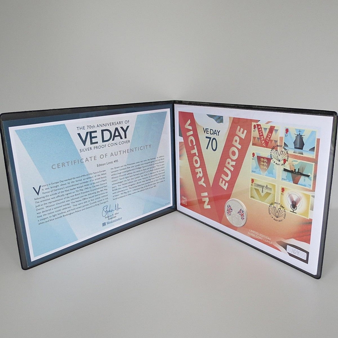 2015 VE Day 70th Anniversary Silver 5 Pounds Coin Cover - Westminster First Day Cover