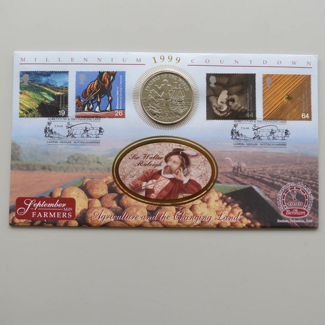 1999 Millennium Countdown Farmers Gibraltar 1 Crown Coin Cover - Benham First Day Cover