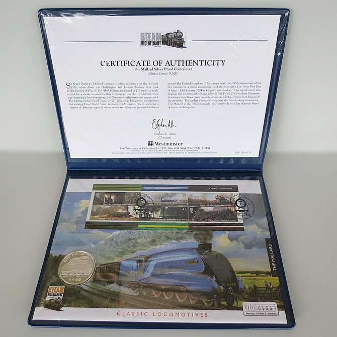 2004 Classic Locomotives The Mallard Silver 5 Pounds Coin Cover - First Day Covers Westminster