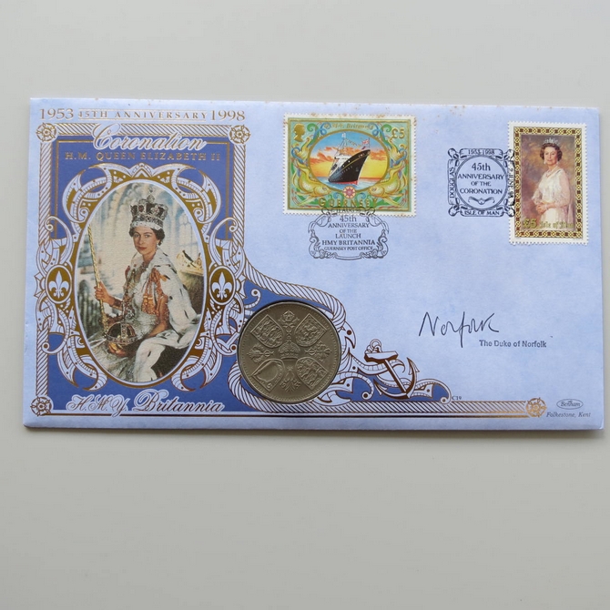 1998 HMQEII Coronation 45th Anniversary 5 Shillings Coin Cover - Benham First Day Cover - Signed