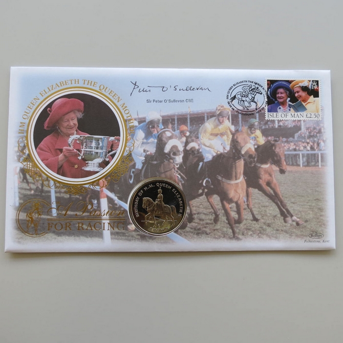 1998 The Queen Mother Passion For Horse Racing Crown Coin Cover - Benham First Day Cover - Signed