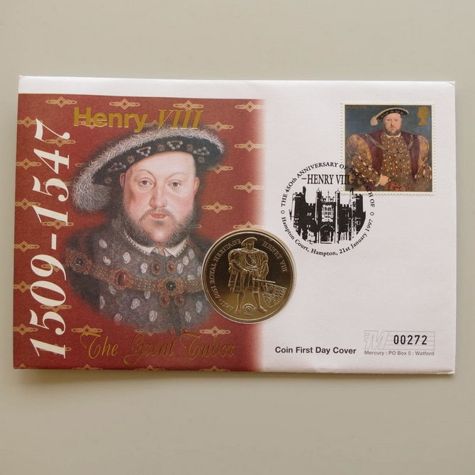 1997 Great Tudor King Henry VIII 2 Pounds Coin Cover - UK PNC First Day Covers