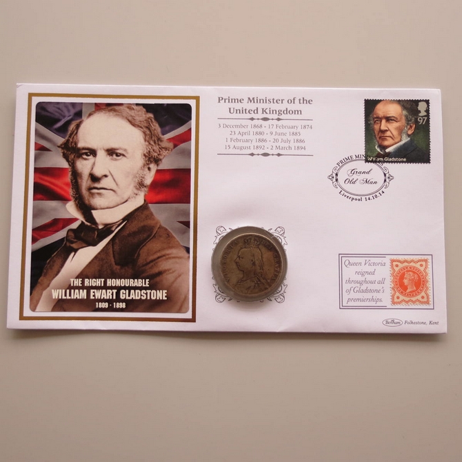 2014 William Gladstone Half Crown Coin Cover - Benham UK PNC First Day Covers