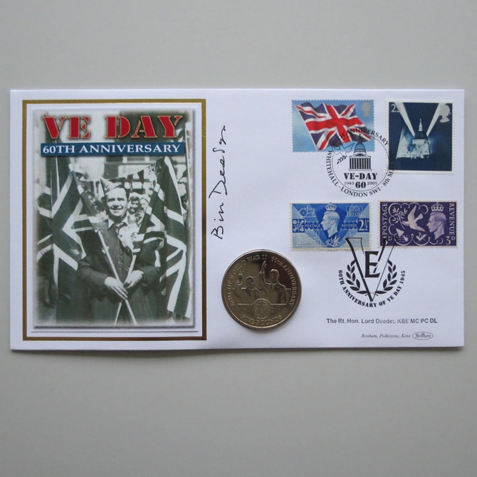 2005 VE Day 60th Anniversary 5 Pounds Coin Cover - Benham First Day Cover Signed