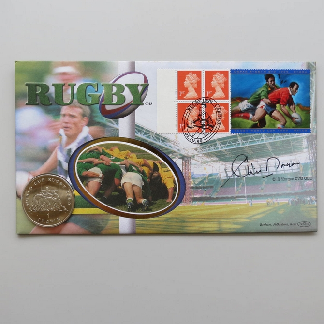 1999 Rugby World Cup 1 Crown Coin Cover - Benham First Day Cover Signed