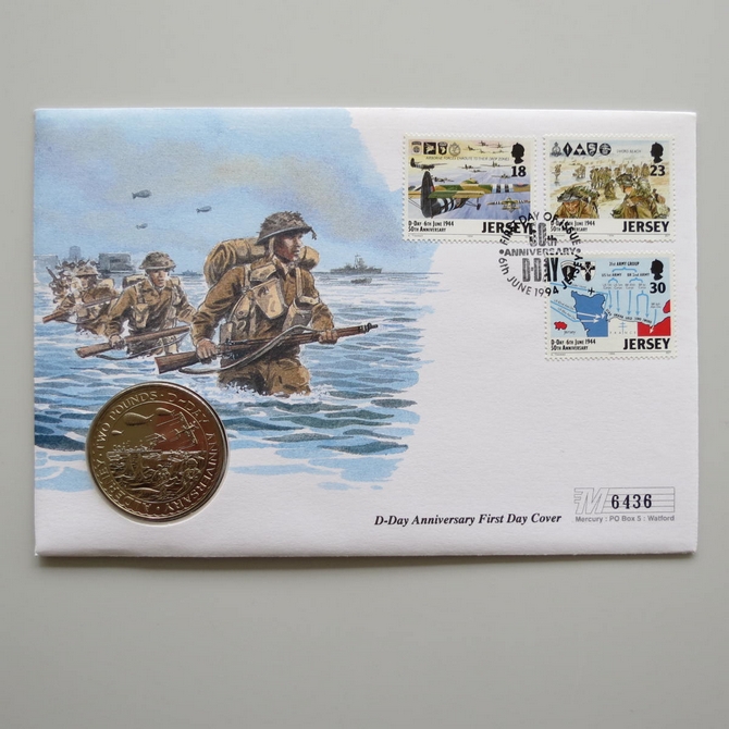 1994 D-Day Landings 50th Anniversary  2 Pounds Coin Cover - Jersey First Day Cover - Mercury